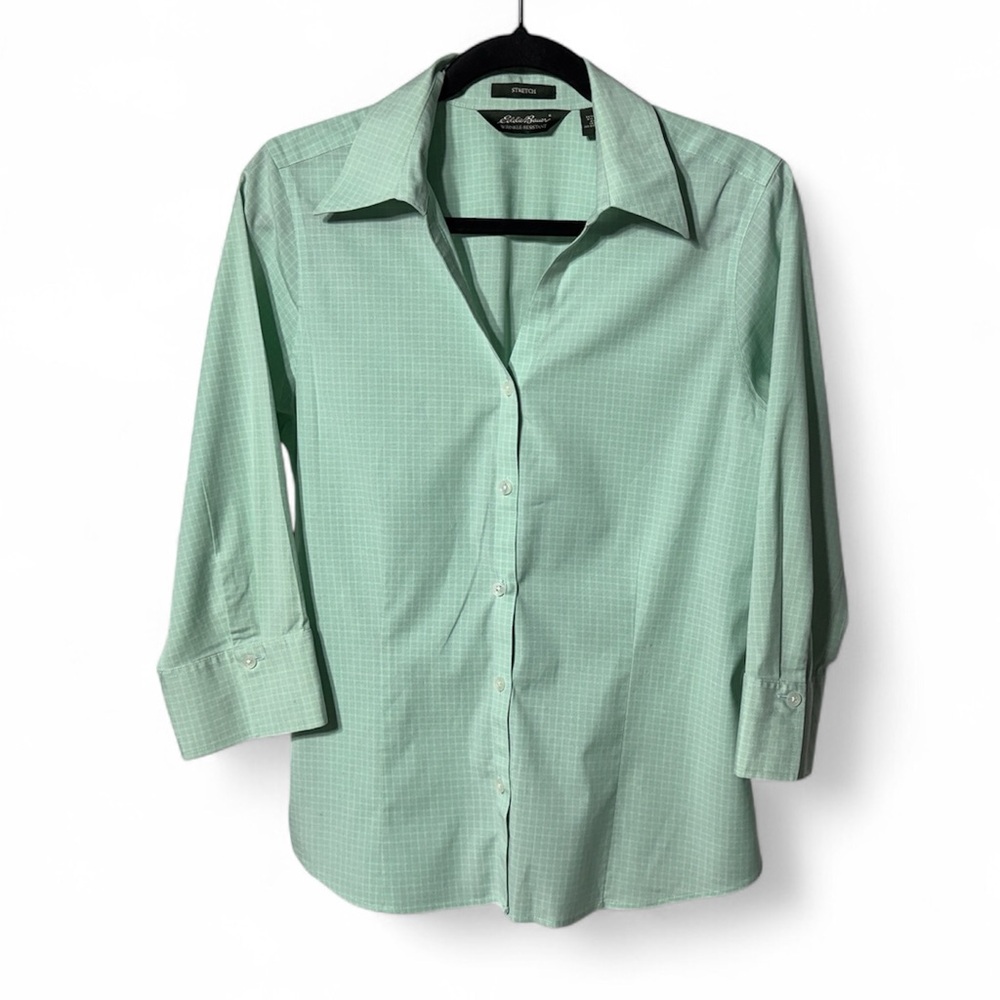 Eddie Bauer Women's Wrinkle Resistant Mint Green Button Down Shirt